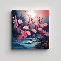 GENERICO - Cuadro Estilo Galería árbol Melocotón Turquesa 50x50 Cm