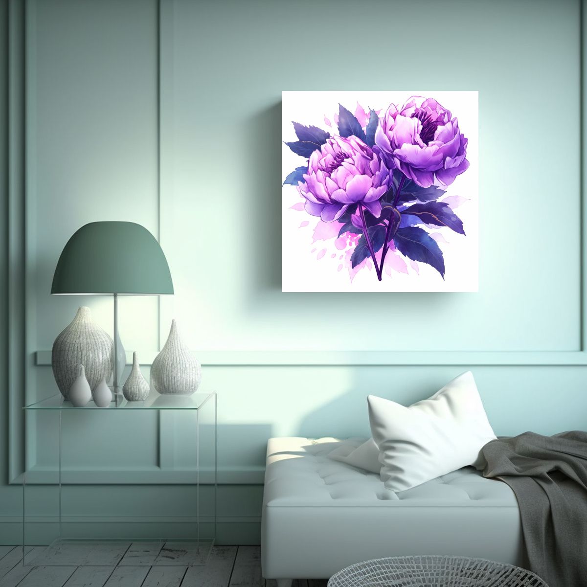 GENERICO - Pintura Moderna De Peonías En Colores Morados En 50x50 Cm