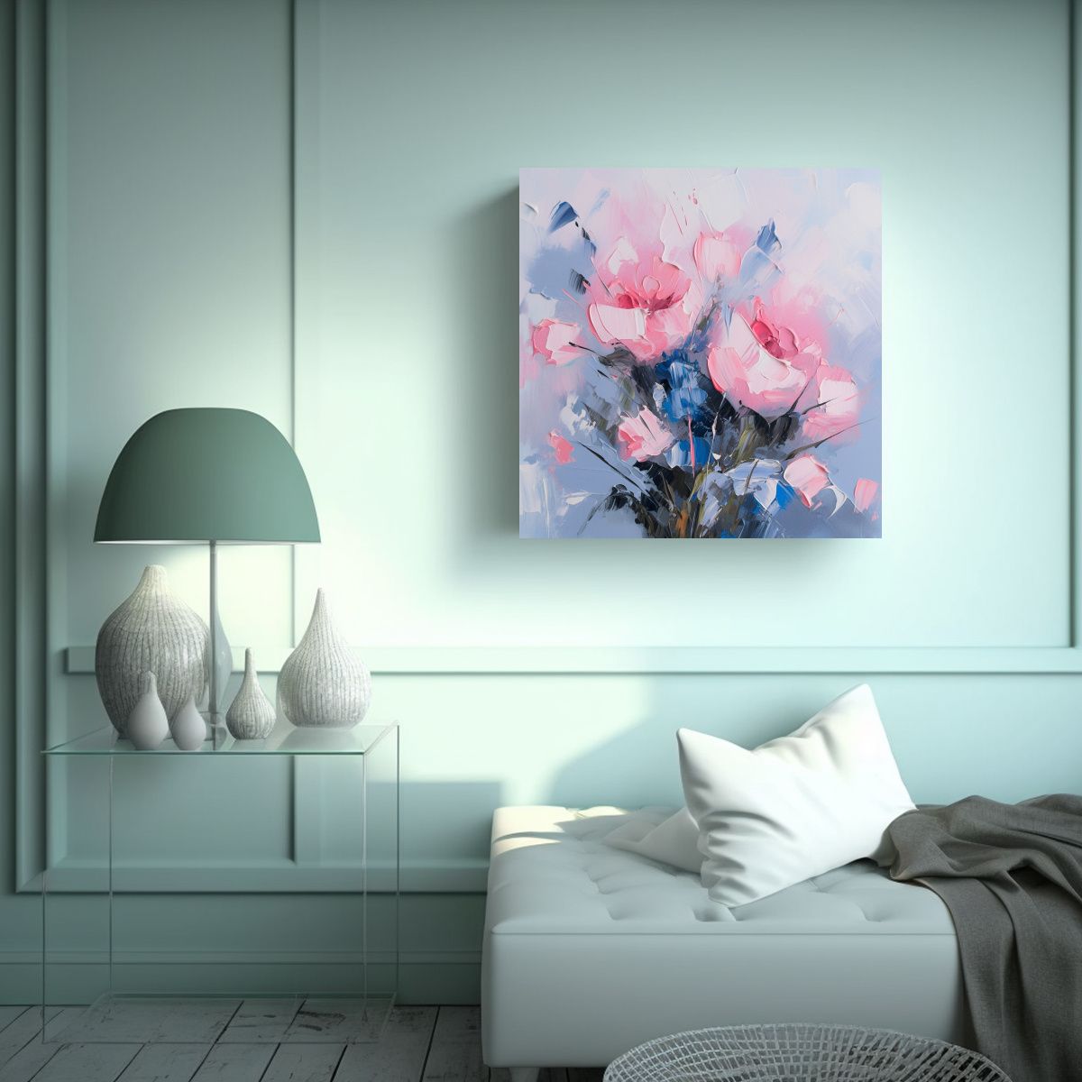 GENERICO - Lienzo De Decoración Con Flores En Tonos Rosados 50x50 Cm