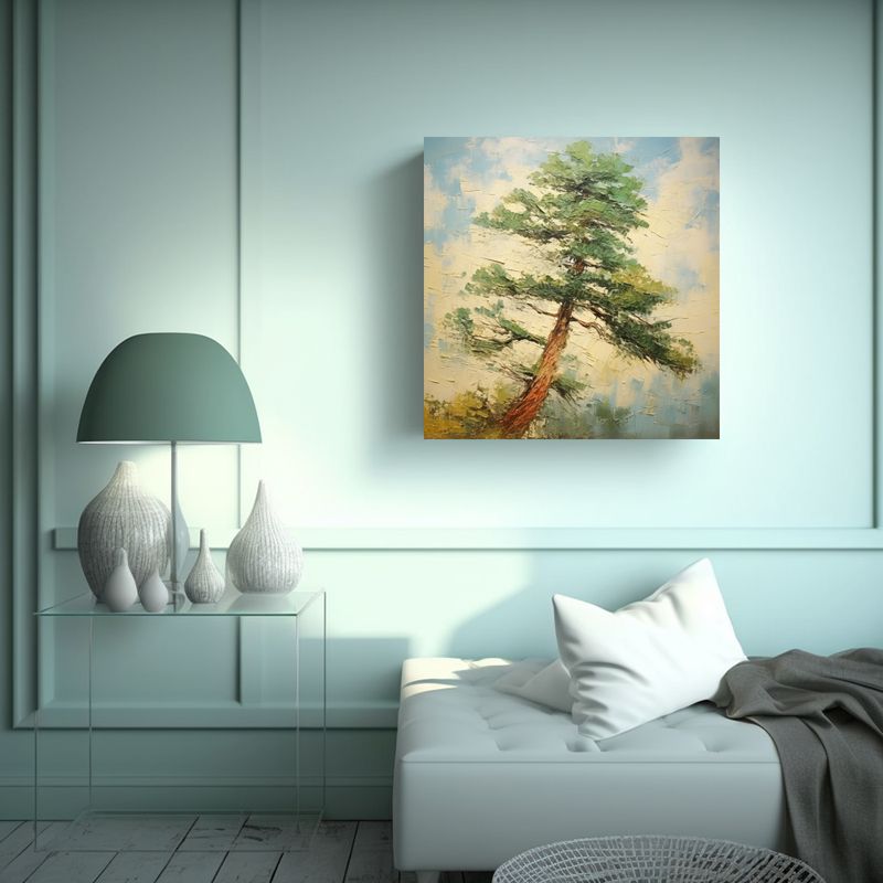 GENERICO - Arte Tela Sublimada Única Árbol De Pino Pintura 90x90 Cm
