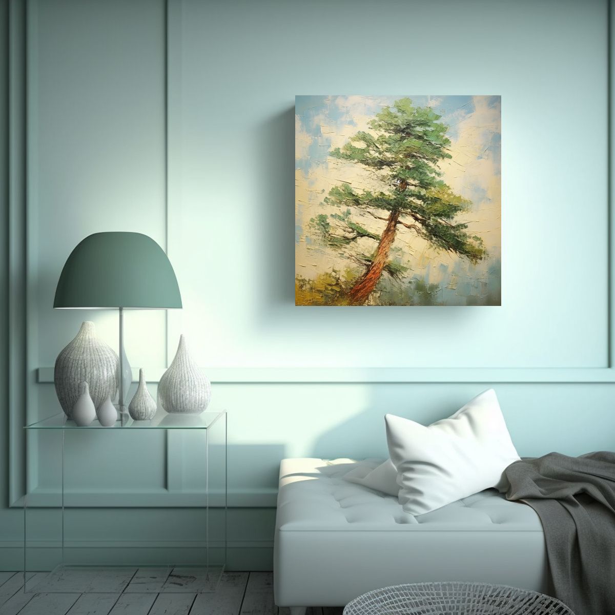 GENERICO - Arte Tela Sublimada Única Árbol De Pino Pintura 80x80 Cm