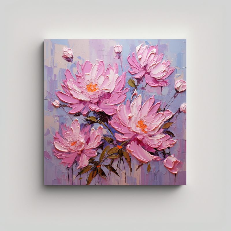 GENERICO - Pintura En Lienzo De Flores En Colores Rosados En 80x80 Cm