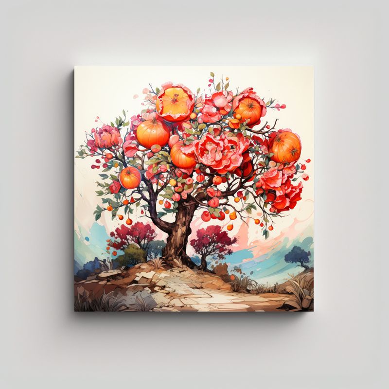GENERICO - Pintura Abstracta árbol Granada Naranjarosa 90x90 Cm