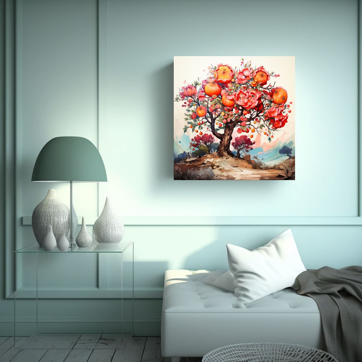 GENERICO - Pintura Abstracta árbol Granada Naranjarosa 70x70 Cm