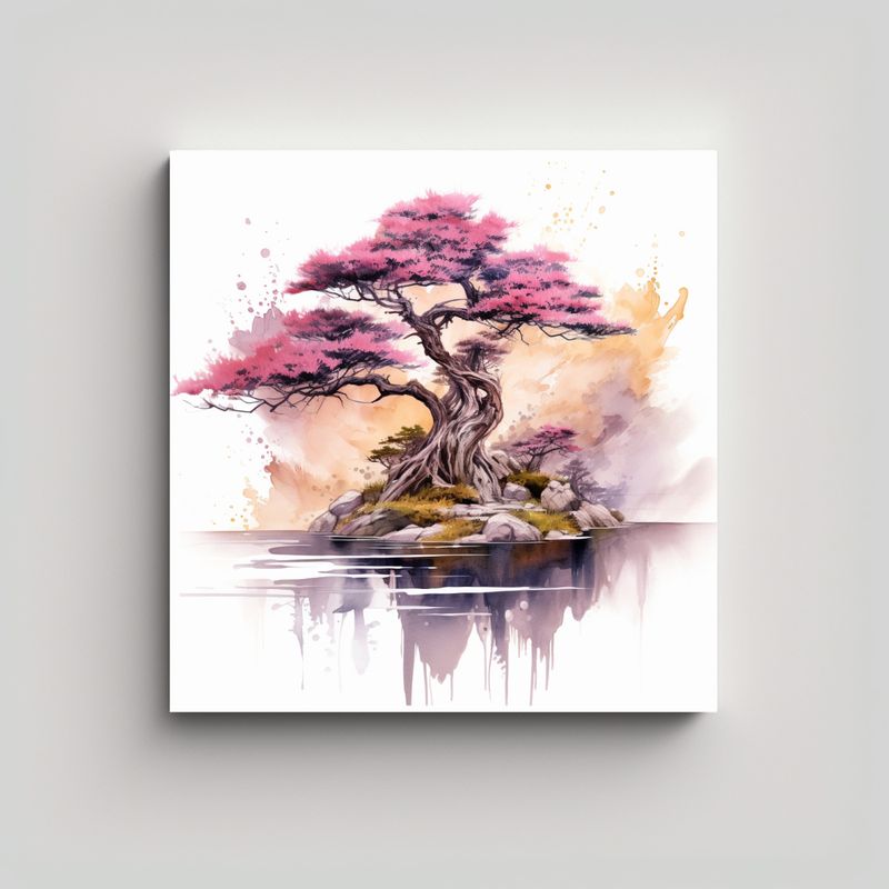 GENERICO - Cuadro Abstracto De árbol Bonsái En Tonos 90x90 Cm