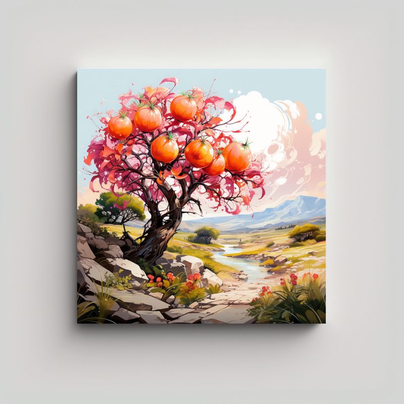 GENERICO - Pintura Abstracta De árbol De Granada En Colores 80x80 Cm