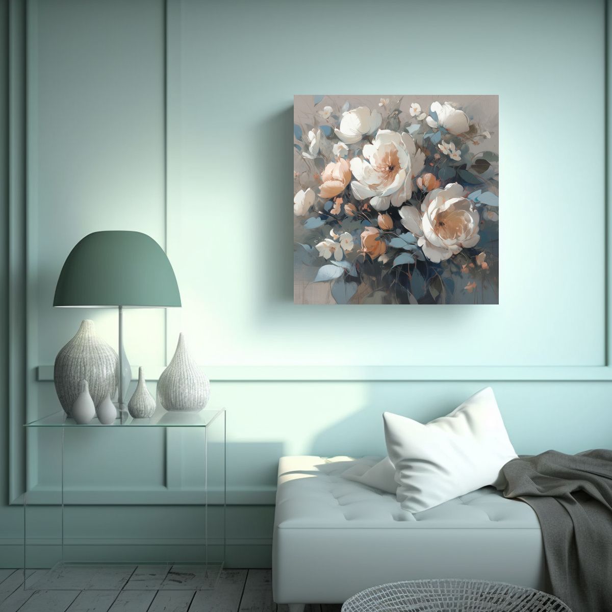 GENERICO - Pintura Lienzo Flores Tonos Suaves Estilo 50x50 Cm.