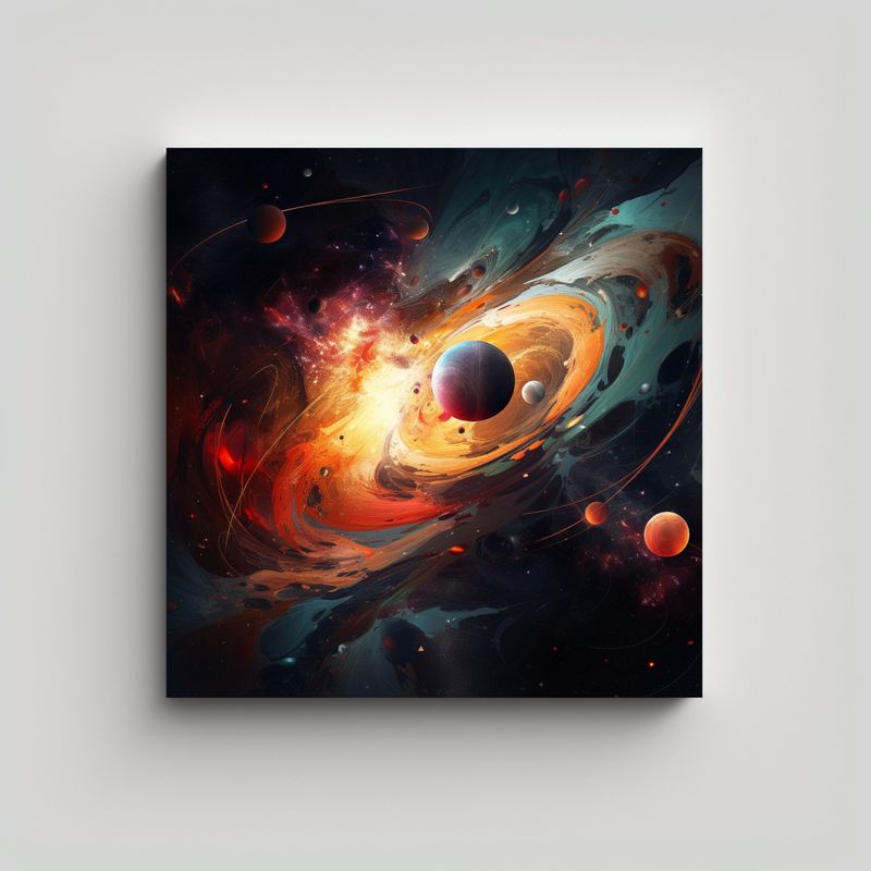 GENERICO - Cuadro Abstracto único Galaxia Planetas 80x80 Cm