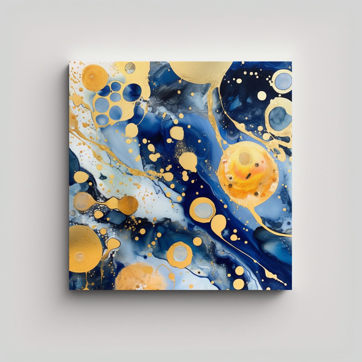 GENERICO - Pintura Mural Floral Dorada Y Azul Con Patrón 90x90 Cm
