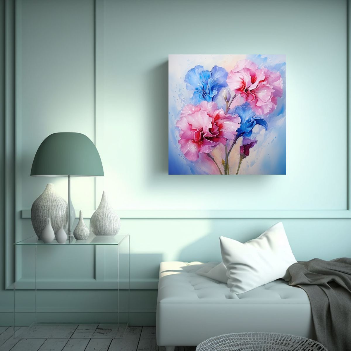 GENERICO - Cuadro Tela Sublimada Elegancia Flores Rosas Y 90x90 Cm