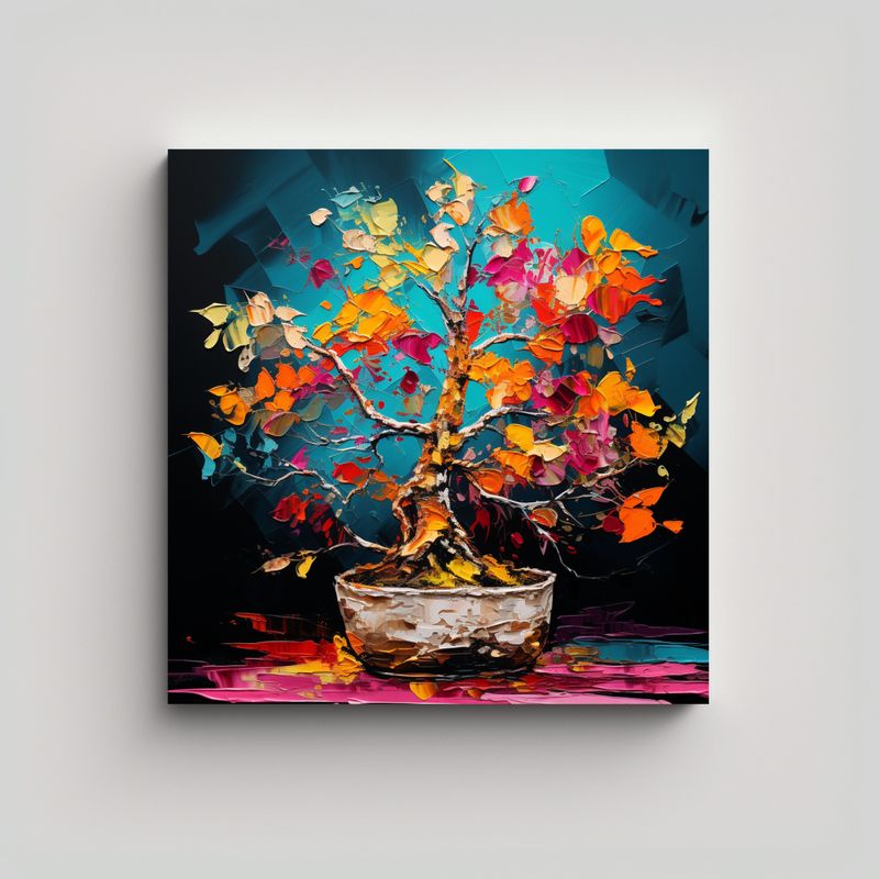 GENERICO - Pintura En Bastidor: Árbol De Bonsái De Abedul 70x70 Cm