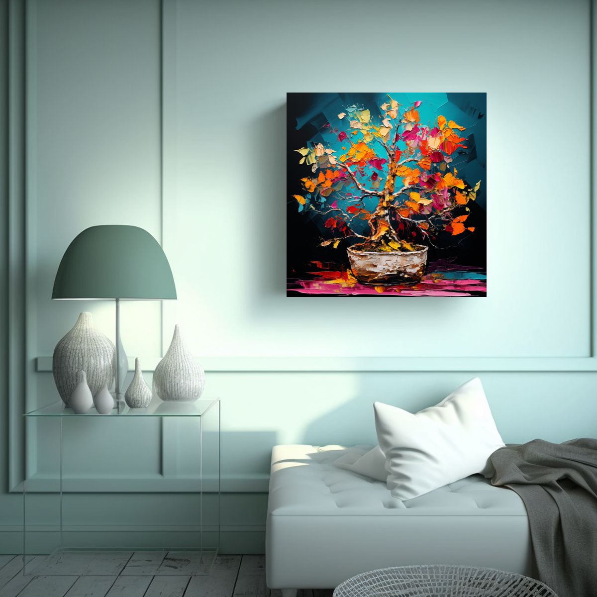GENERICO - Pintura En Bastidor: Árbol De Bonsái De Abedul 50x50 Cm