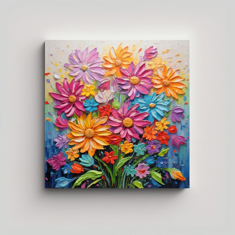 GENERICO - Pintura De Flores Arcoíris En Lienzo Estilo 80x80 Cm