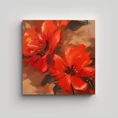 GENERICO - Cuadro De Flores En Colores Rojo Y Dorado, 70x70 Cm