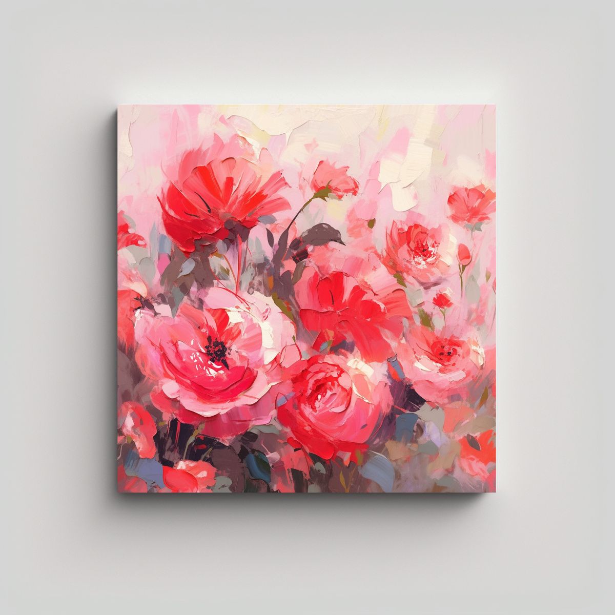 GENERICO - Pintura En Lienzo De Flores En Colores Rojos Y 80x80 Cm