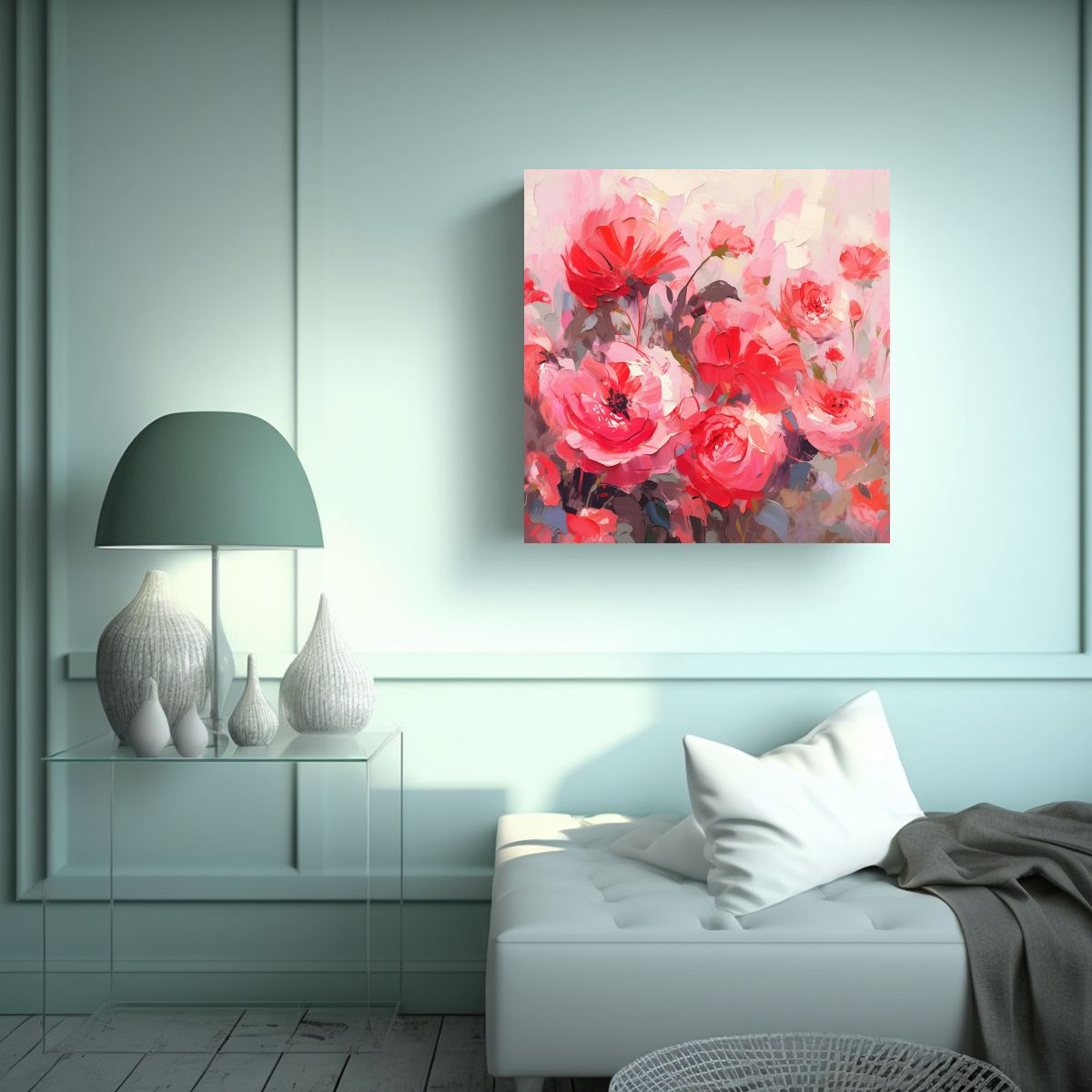 GENERICO - Pintura En Lienzo De Flores En Colores Rojos Y 80x80 Cm