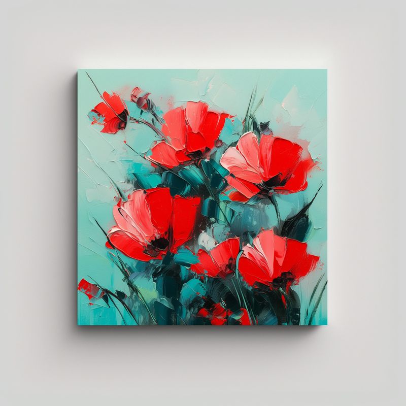 GENERICO - Pintura De Flores En Lienzo En Colores Rojo Y 70x70 Cm