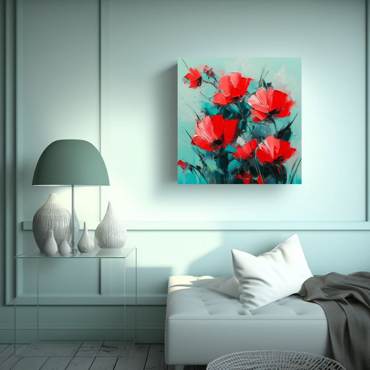 GENERICO - Pintura De Flores En Lienzo En Colores Rojo Y 70x70 Cm
