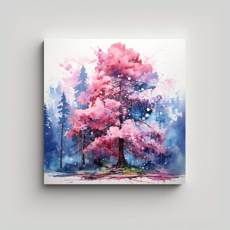 GENERICO - Cuadro Cuadro Fantasía Árbol Secuoya Rosa Y 60x60 Cm