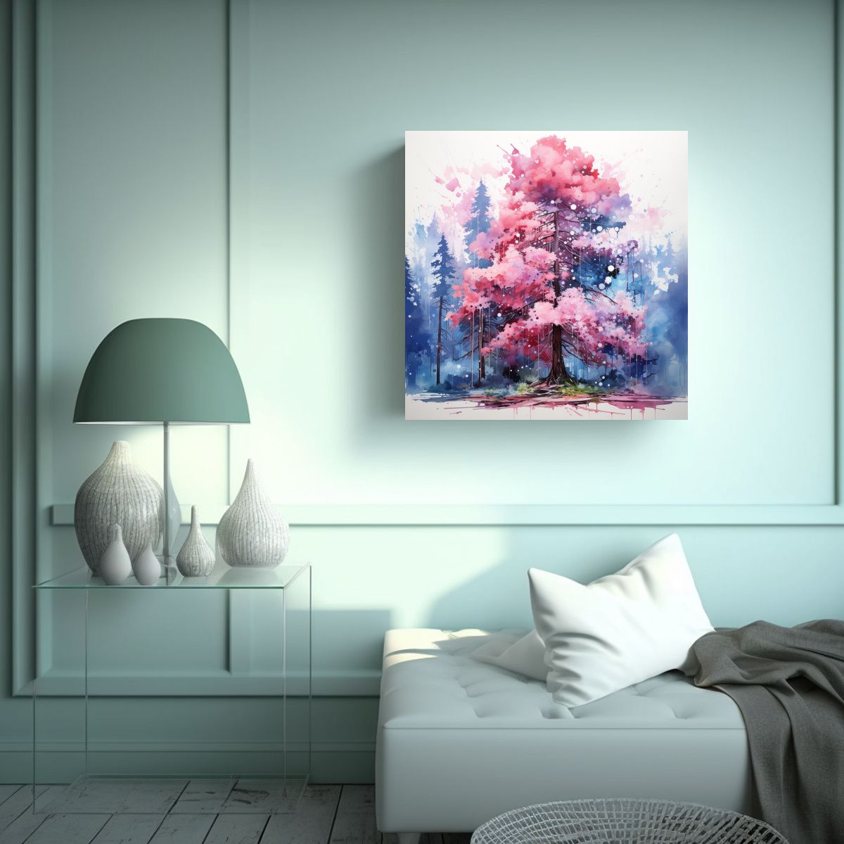 GENERICO - Cuadro Cuadro Fantasía Árbol Secuoya Rosa Y 50x50 Cm