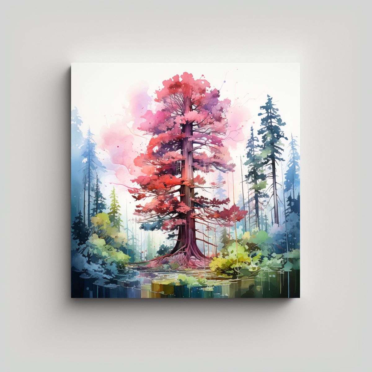 GENERICO - Pintura Abstracta De Un árbol Rojo Y Azul En 90x90 Cm