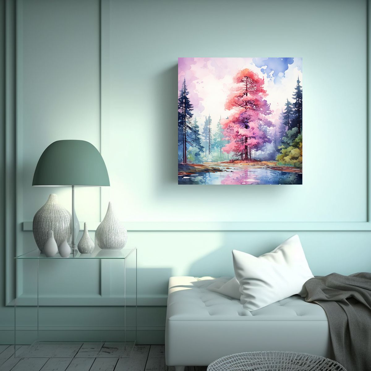 GENERICO - Pintura Abstracta De árbol De Secuoya Rosa Y 70x70 Cm