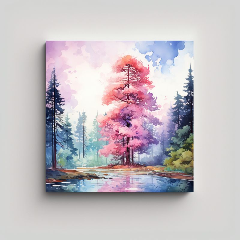 GENERICO - Pintura Abstracta De árbol De Secuoya Rosa Y 60x60 Cm