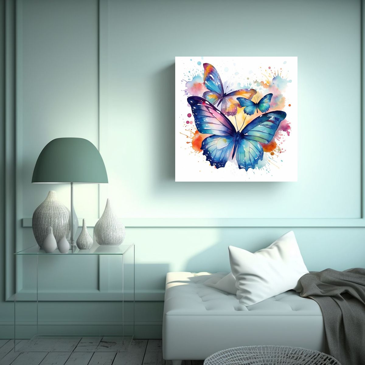 GENERICO - Pintura Decorativa De Mariposas En Acuarela Fondo 80x80 Cm