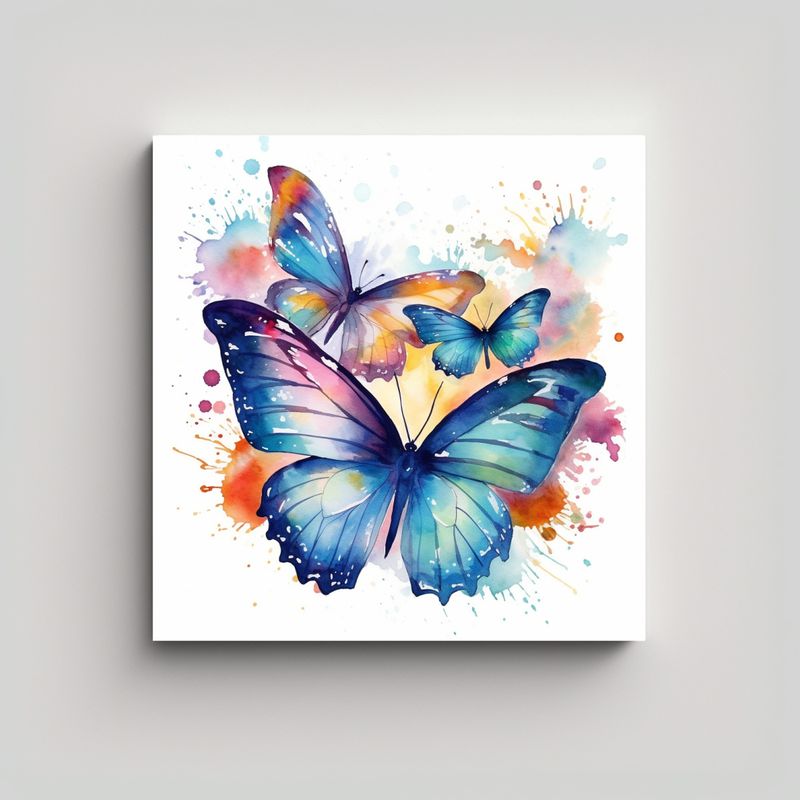 GENERICO - Pintura Decorativa De Mariposas En Acuarela Fondo 70x70 Cm
