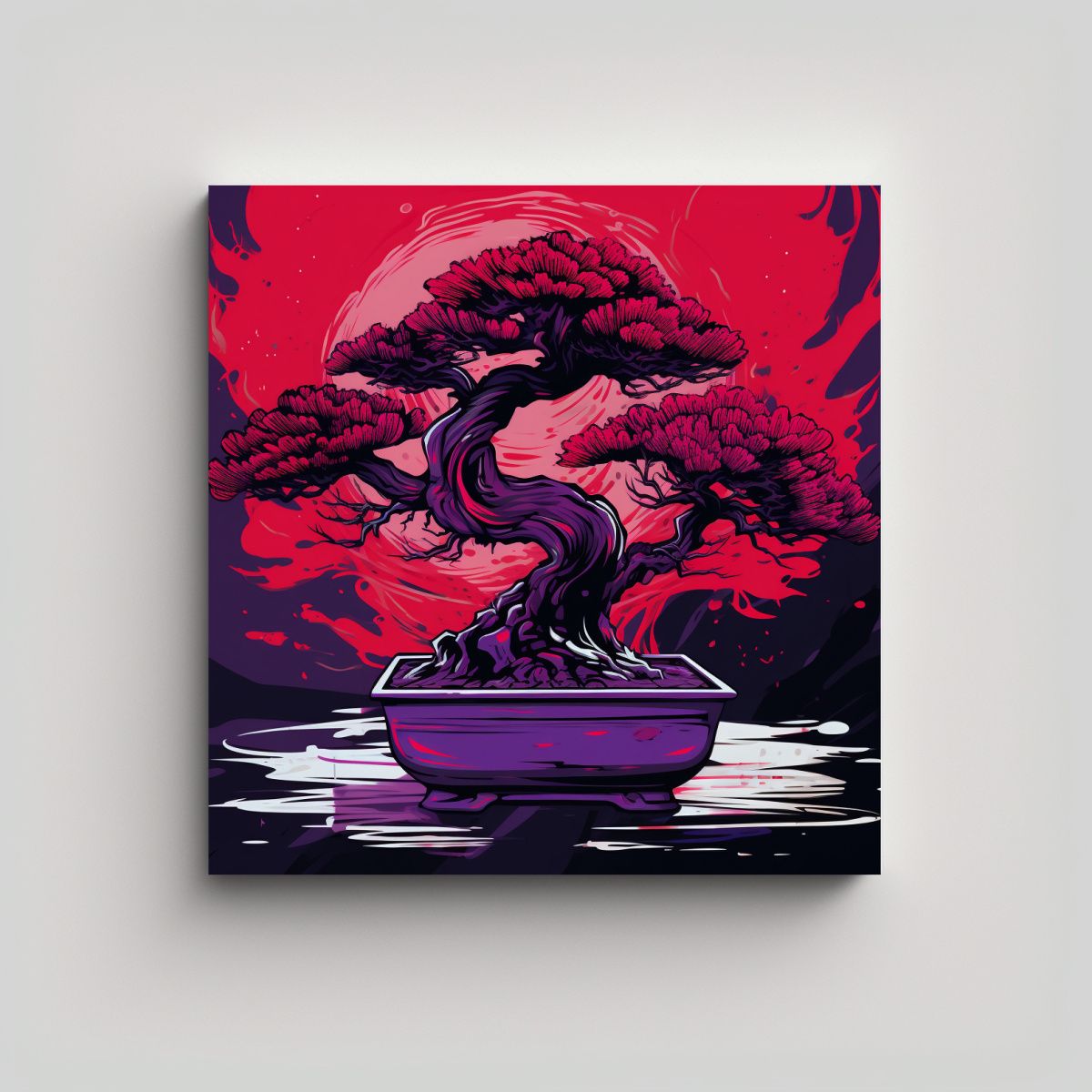 GENERICO - Pintura Vintage De Escena De Un árbol Bonsái De 70x70 Cm