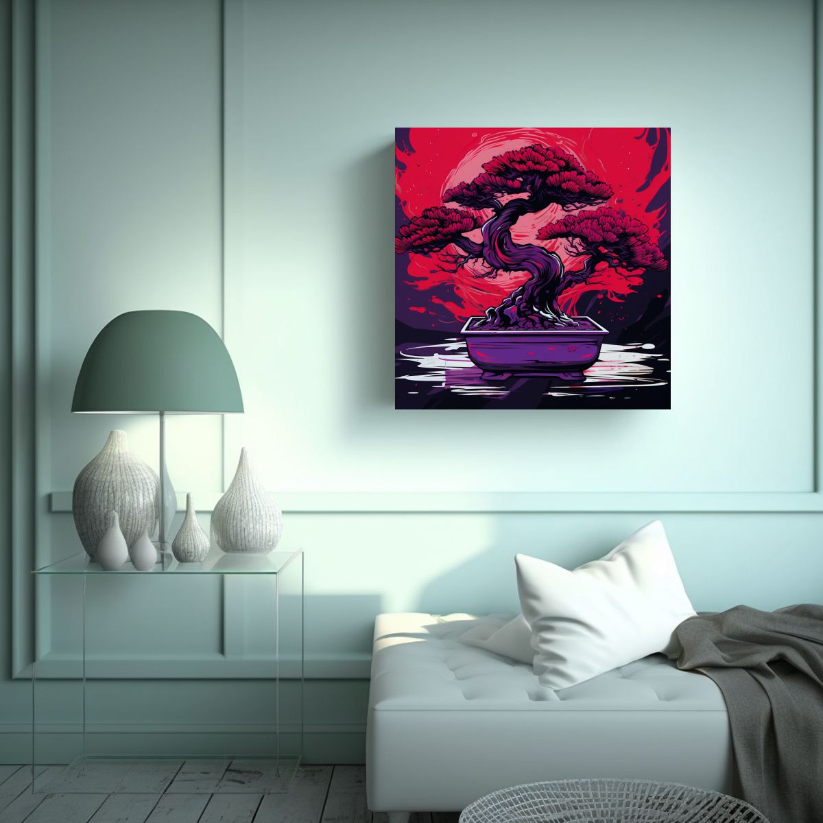 GENERICO - Pintura Vintage De Escena De Un árbol Bonsái De 70x70 Cm