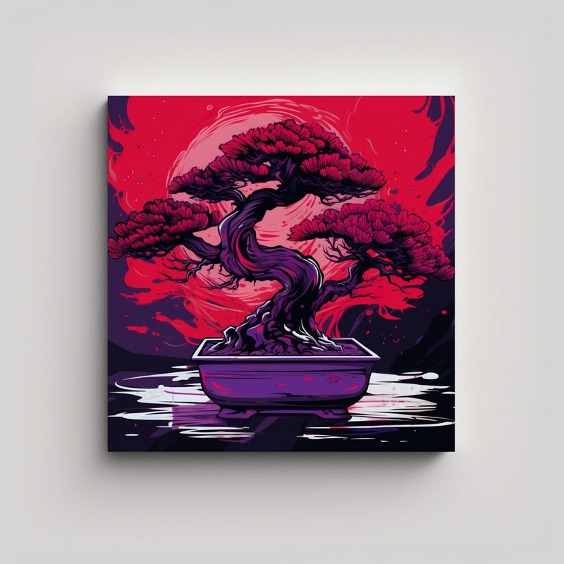 GENERICO - Pintura Vintage De Escena De Un árbol Bonsái De 80x80 Cm