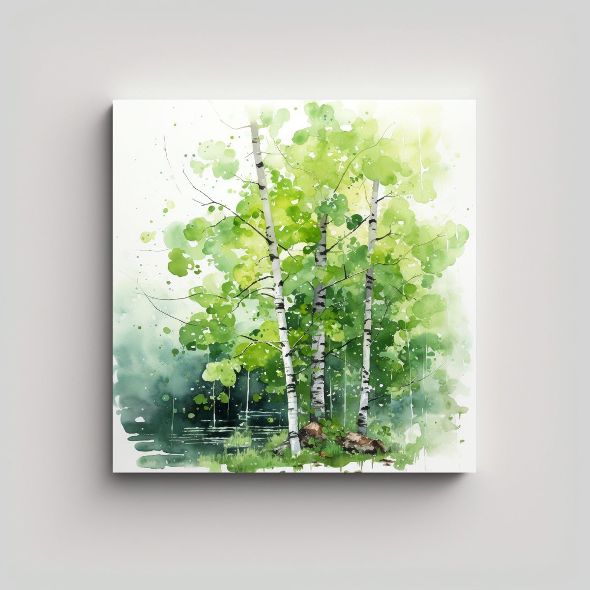 GENERICO - Pintura Abstracta En Acuarela De Colores Verdes 80x80 Cm