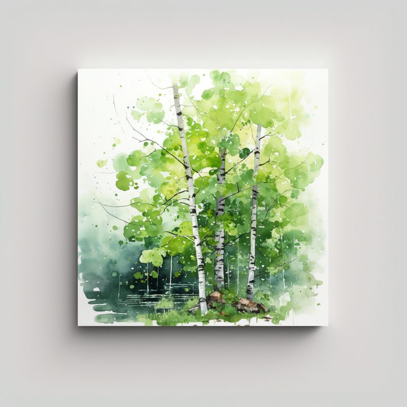 GENERICO - Pintura Abstracta En Acuarela De Colores Verdes 80x80 Cm