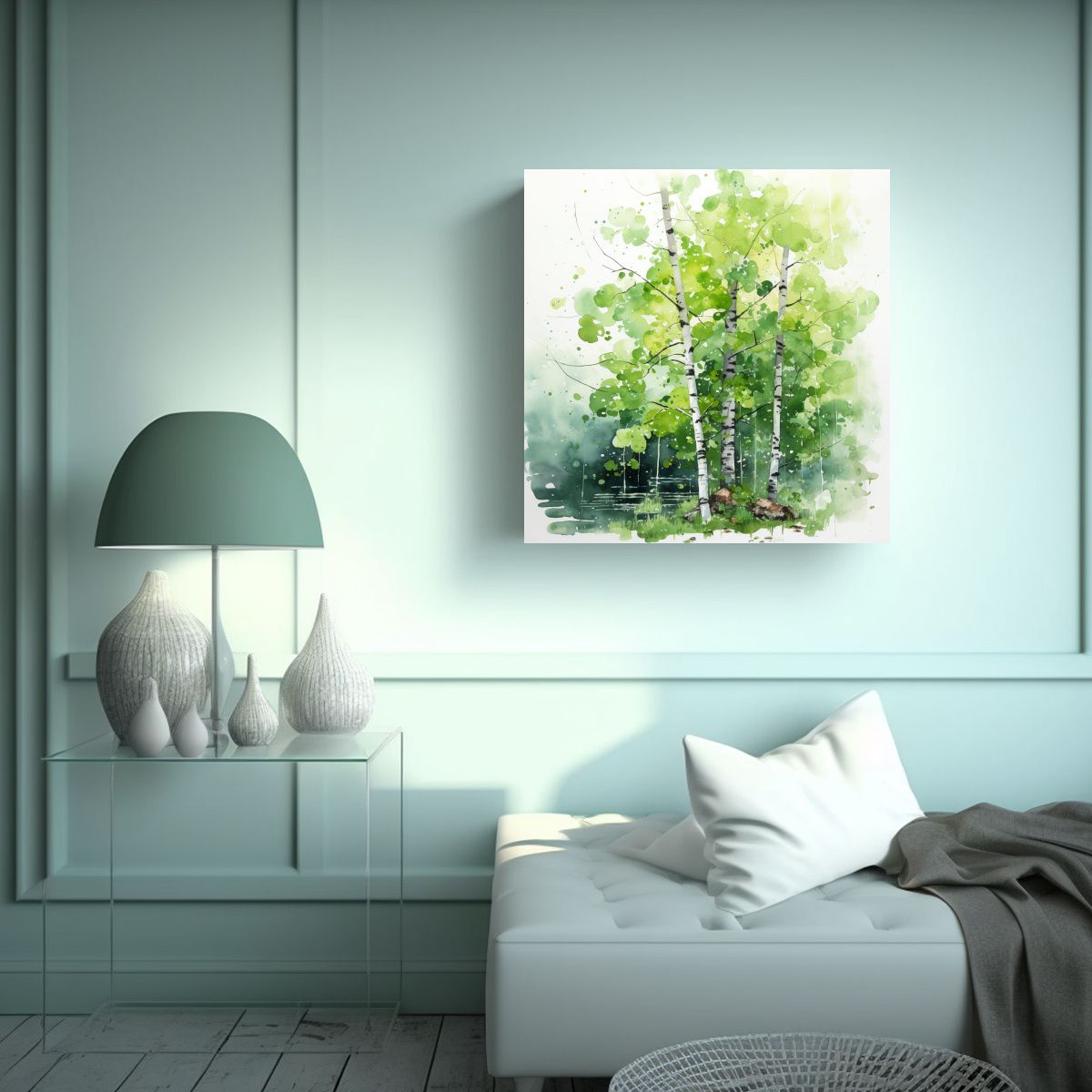 GENERICO - Pintura Abstracta En Acuarela De Colores Verdes 80x80 Cm