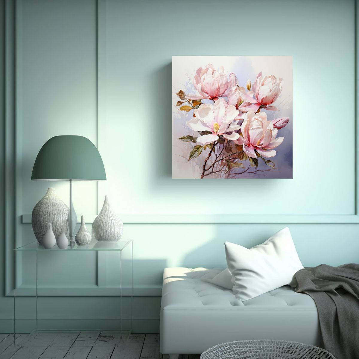 GENERICO - Pintura Abstracta Colorida De Flores Magnolias En 90x90 Cm