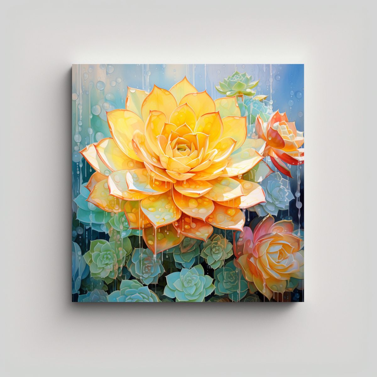 GENERICO - Arte Abstracto De Flores Suculentas En Colores 70x70 Cm