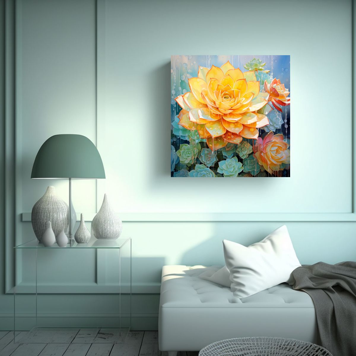 GENERICO - Arte Abstracto De Flores Suculentas En Colores 50x50 Cm