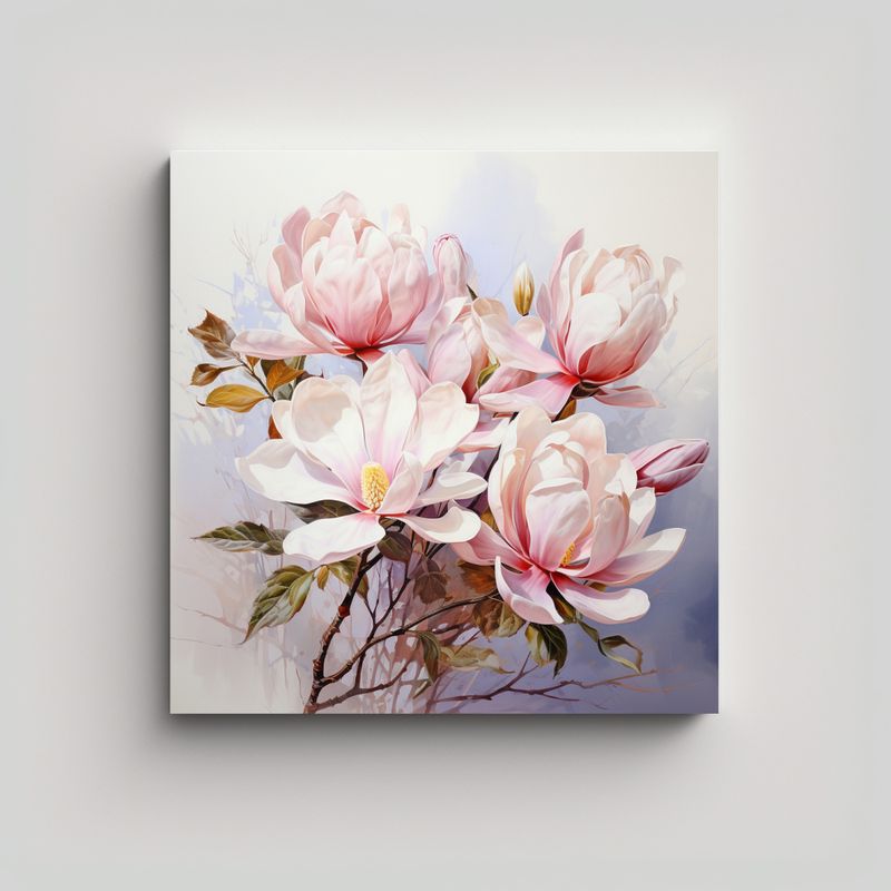 GENERICO - Pintura Abstracta Colorida De Flores Magnolias En 70x70 Cm