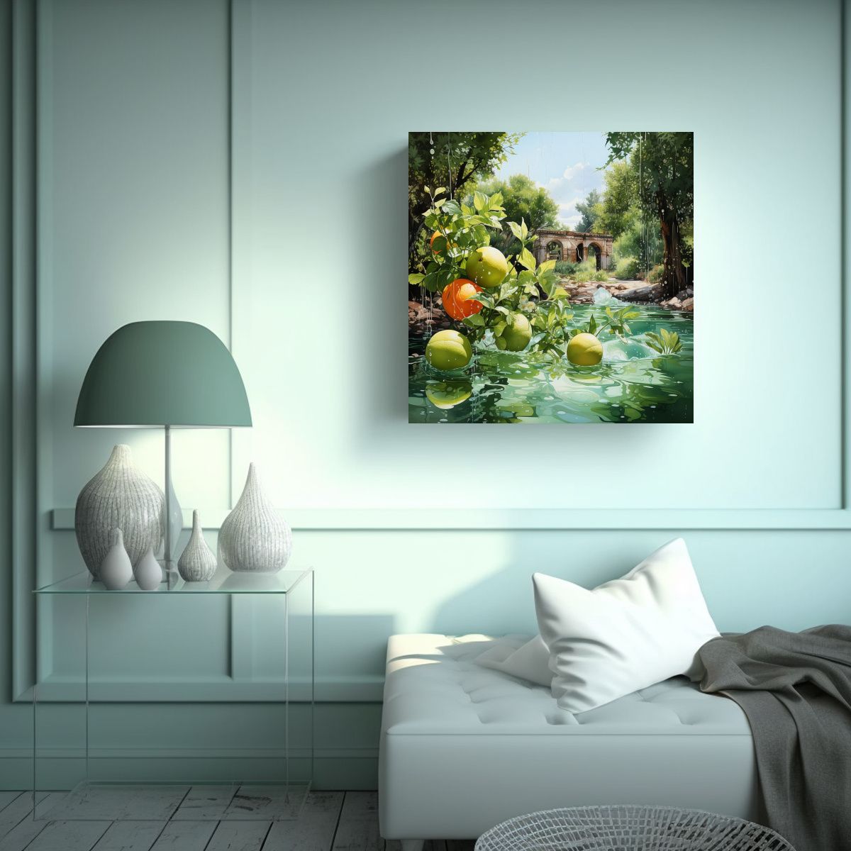 GENERICO - Cuadro Galería Visión Árboles Frutas Acuarela 50x50 Cm.