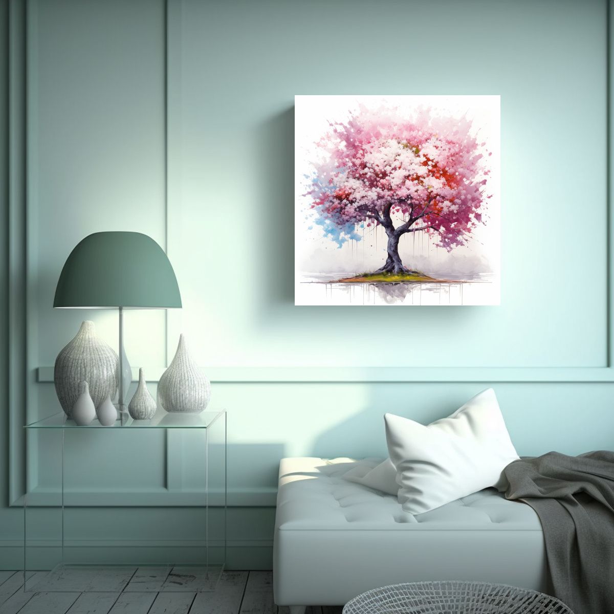GENERICO - Pintura Abstracta Acuarela árbol Cerezo En 80x80 Cm