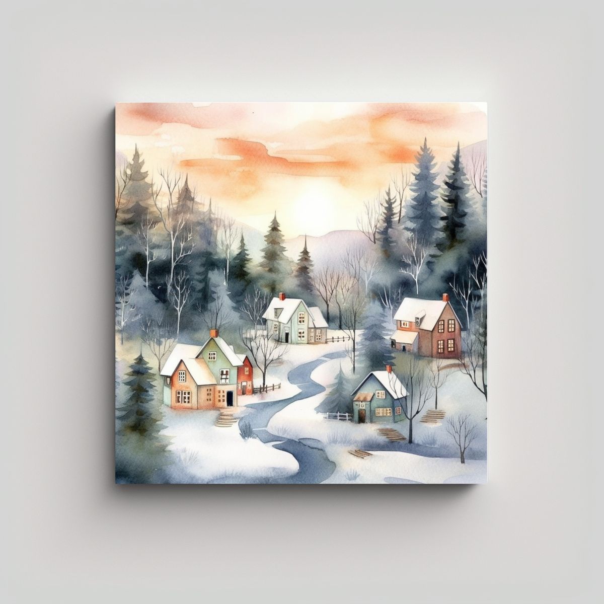 GENERICO - Cuadro Decorativo Con Cuadro Acuarela De Invierno 90x90 Cm