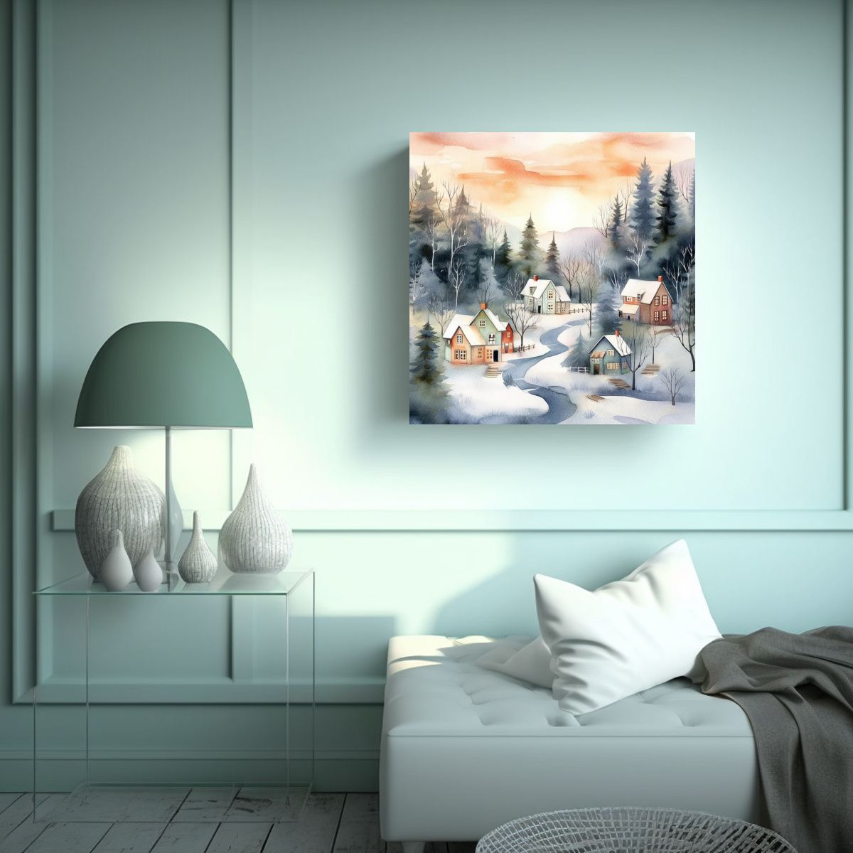 GENERICO - Cuadro Decorativo Con Cuadro Acuarela De Invierno 90x90 Cm