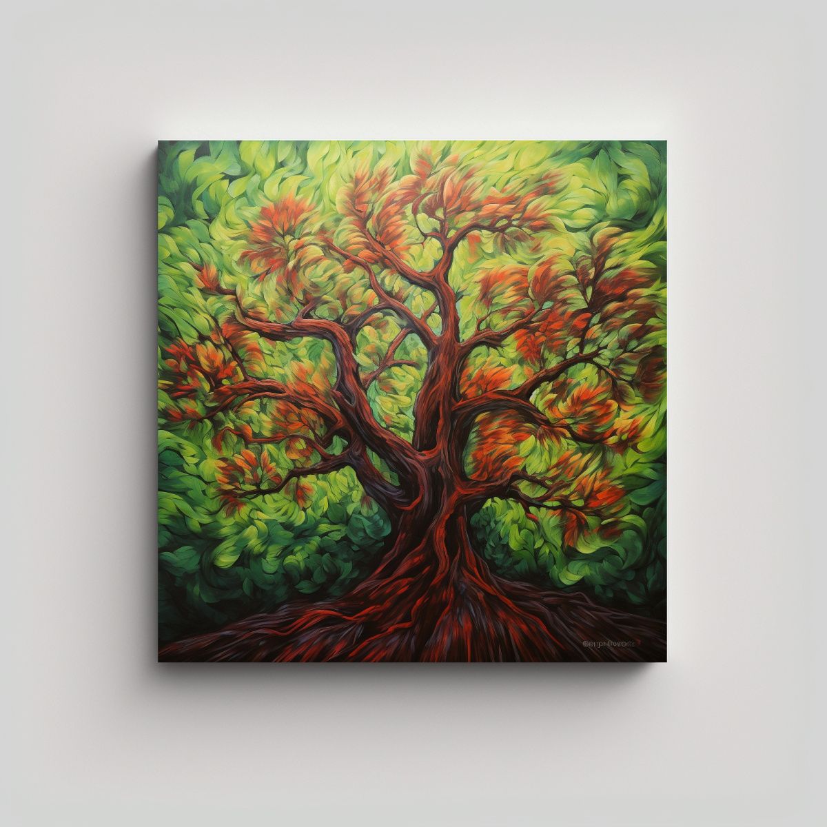 GENERICO - Pintura Abstracta De árbol Tropical En Lienzo De 50x50 Cm