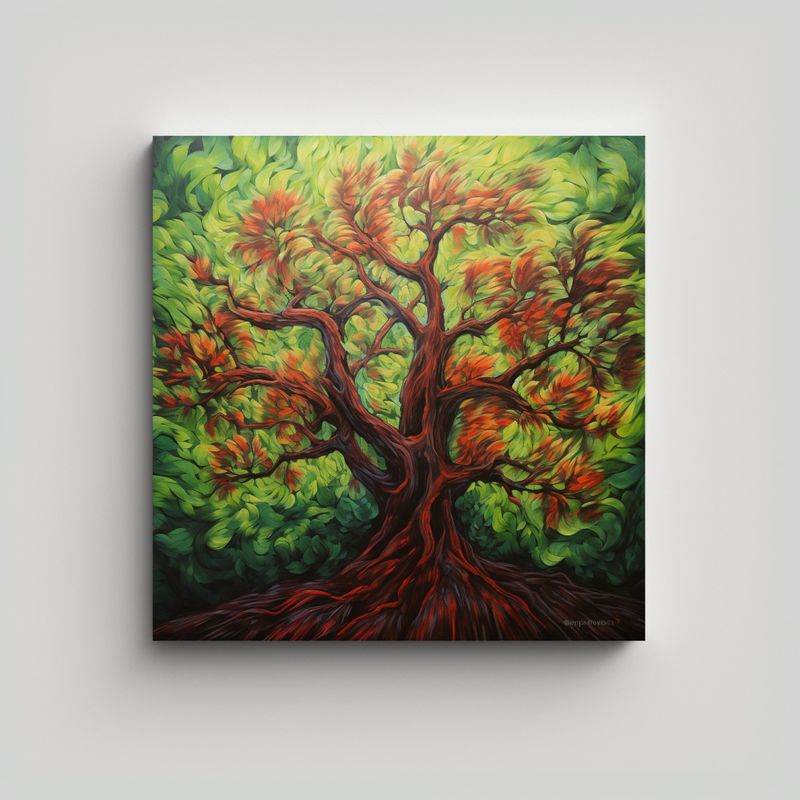GENERICO - Pintura Abstracta De árbol Tropical En Lienzo De 50x50 Cm