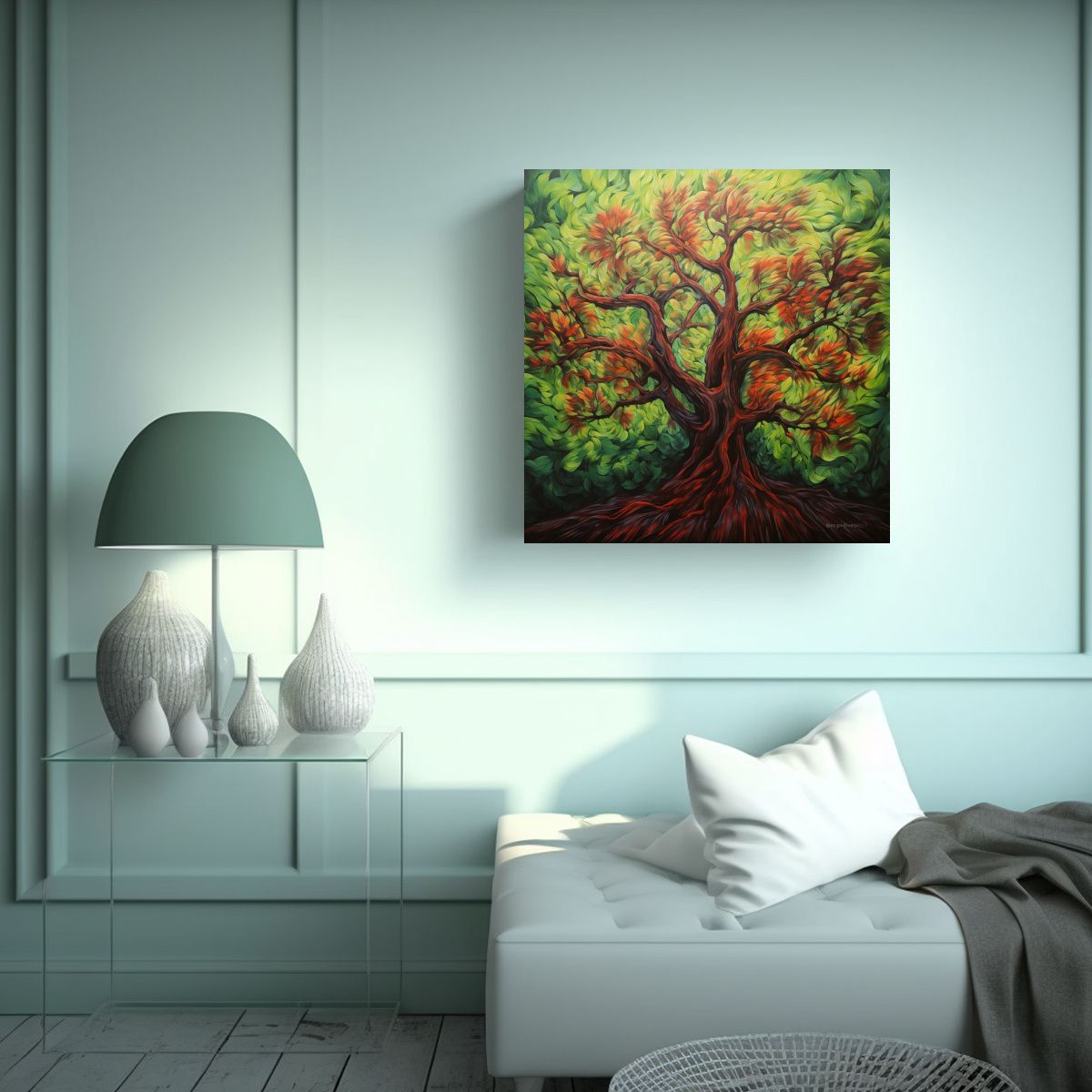 GENERICO - Pintura Abstracta De árbol Tropical En Lienzo De 50x50 Cm