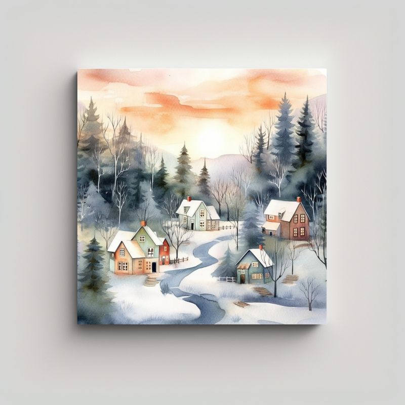GENERICO - Cuadro Decorativo Con Cuadro Acuarela De Invierno 60x60 Cm