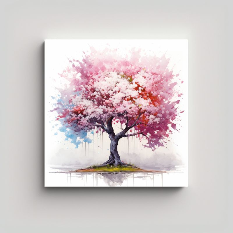 GENERICO - Pintura Abstracta Acuarela árbol Cerezo En 50x50 Cm