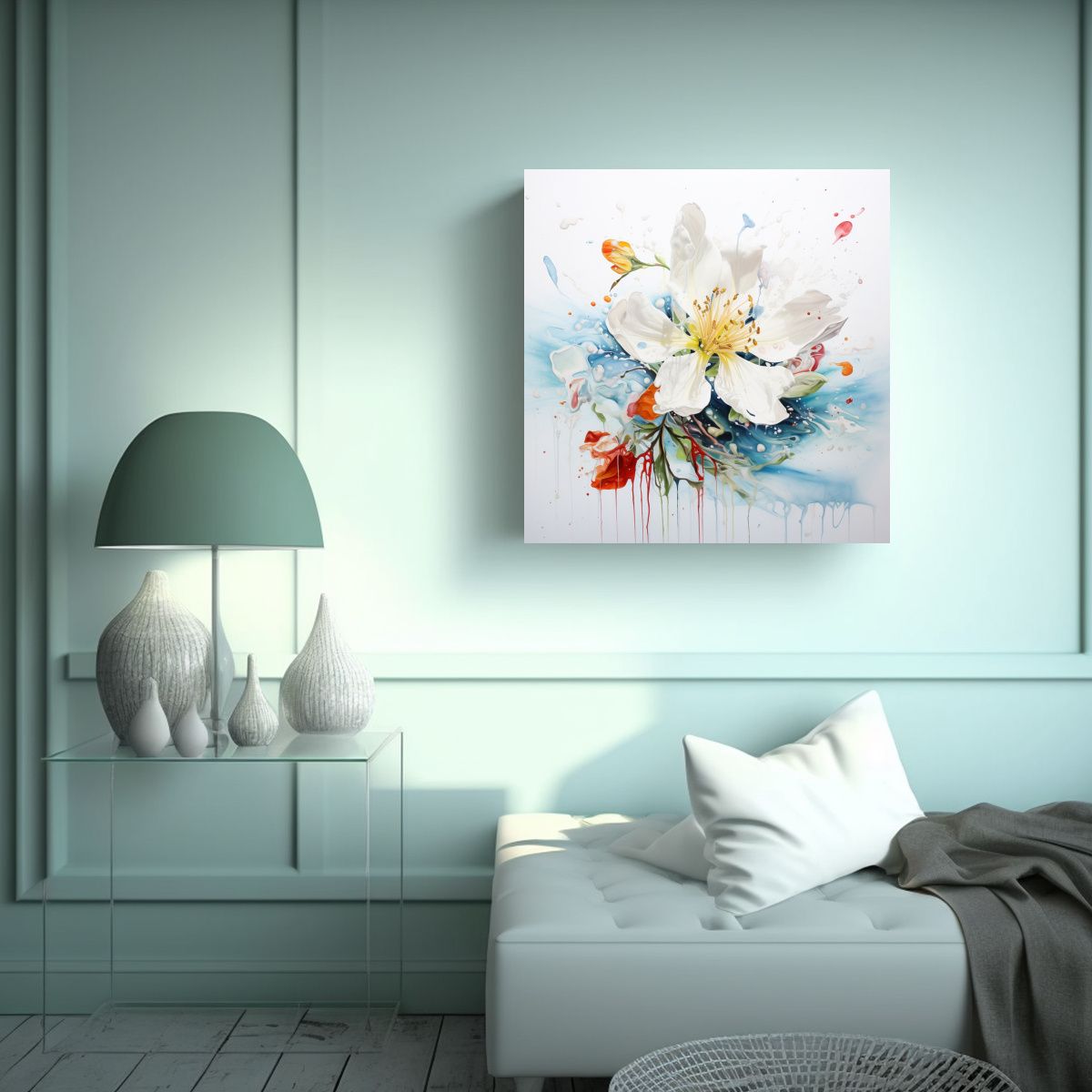GENERICO - Pintura Abstracta De Flores En Colores Blancos 90x90 Cm