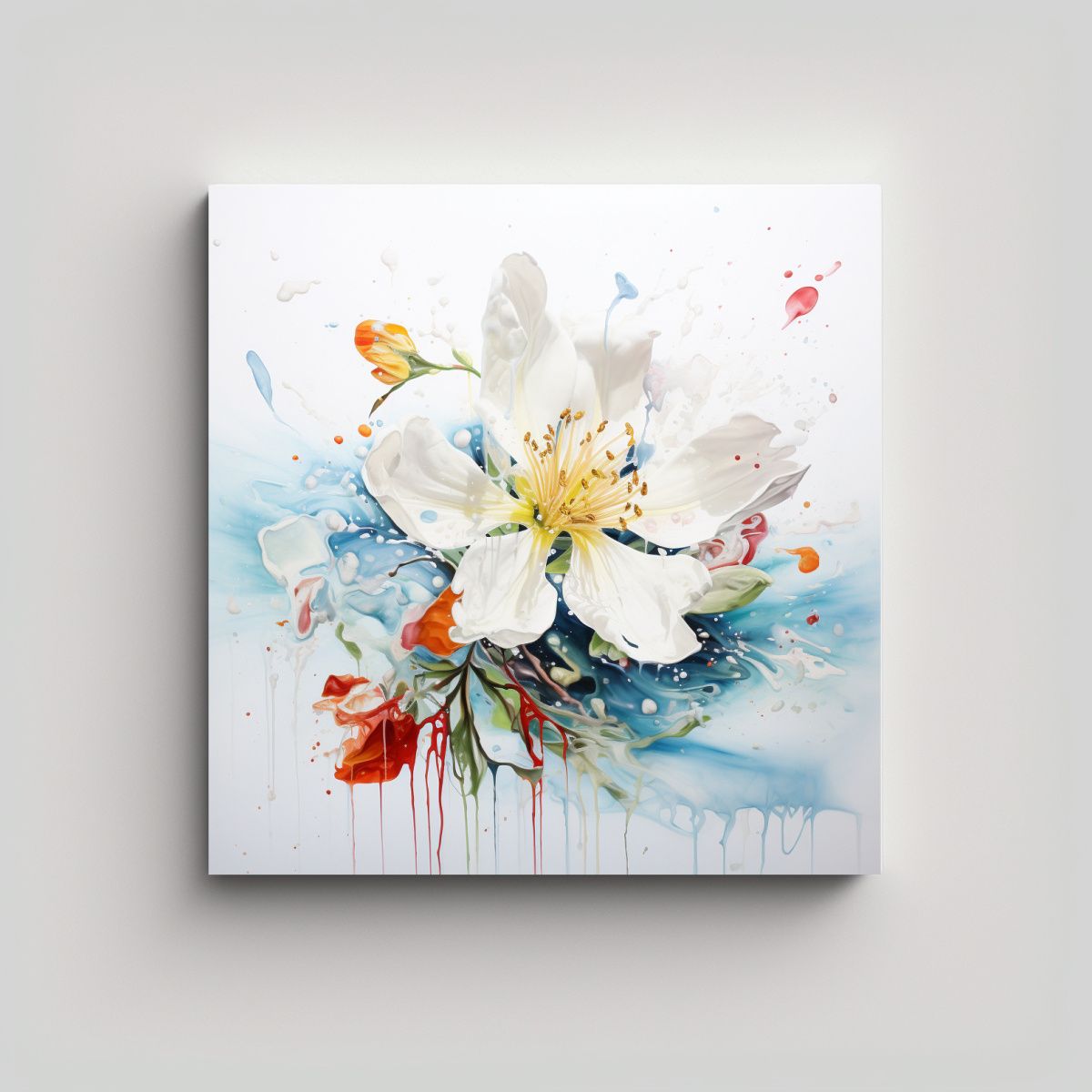 GENERICO - Pintura Abstracta De Flores En Colores Blancos 70x70 Cm